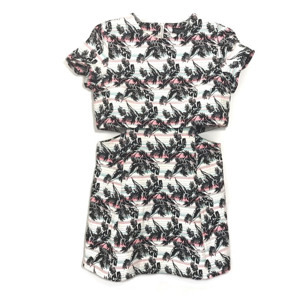 TOPSHOP Tropical Leaf Crop Overlay Skater Dress - Picture 4 of 9